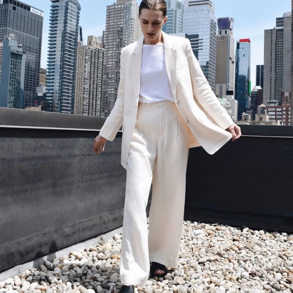 Everlane Oversized Linen Blazer Ivory White Single Breasted Jacket Size 16 NWOT - Picture 9 of 13